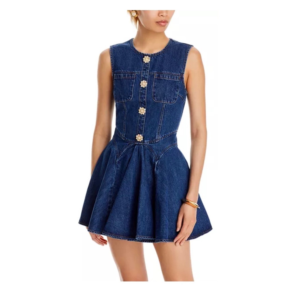 Self-Portrait Skater Denim Mini Dress Button Fit Flare US 12 UK 16